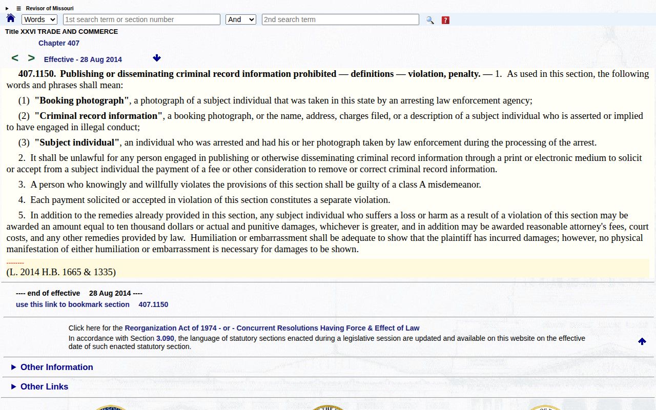 Missouri anti-pay-to-remove statute with definitions, prohibition, and remedies