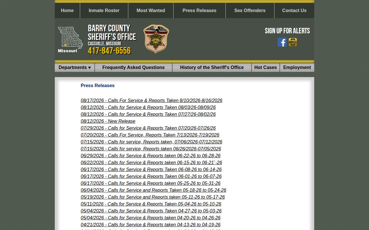Barry County Sheriff dated press archive showing an agency arrest-news format
